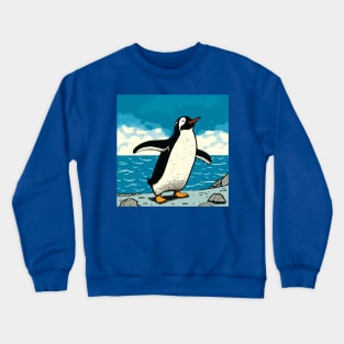 Happy Penguin jumping out of the ocean and shaking water from its feathers Crewneck Sweatshirt